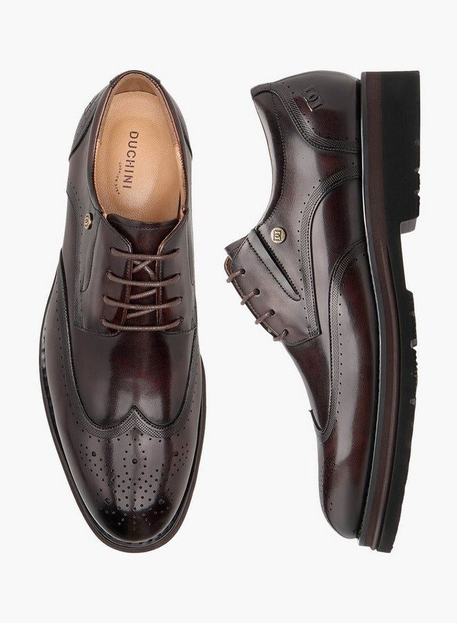 DUCHINI Men Perforated Leather Derby Shoes - Image 2